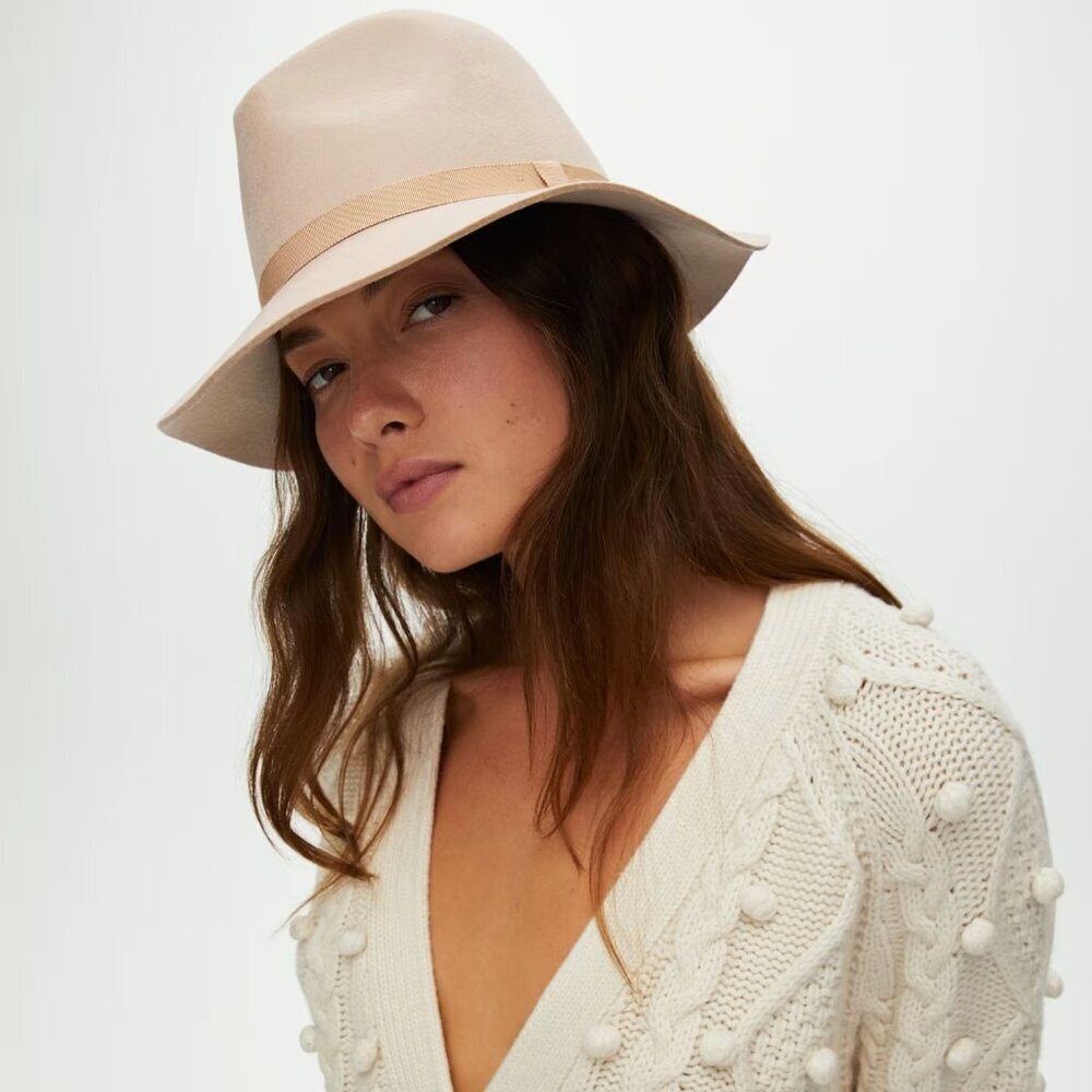 NWT ARITZIA Auxiliary 100% Australian Wool Fedora | Sweatband, Adjustable XS/S